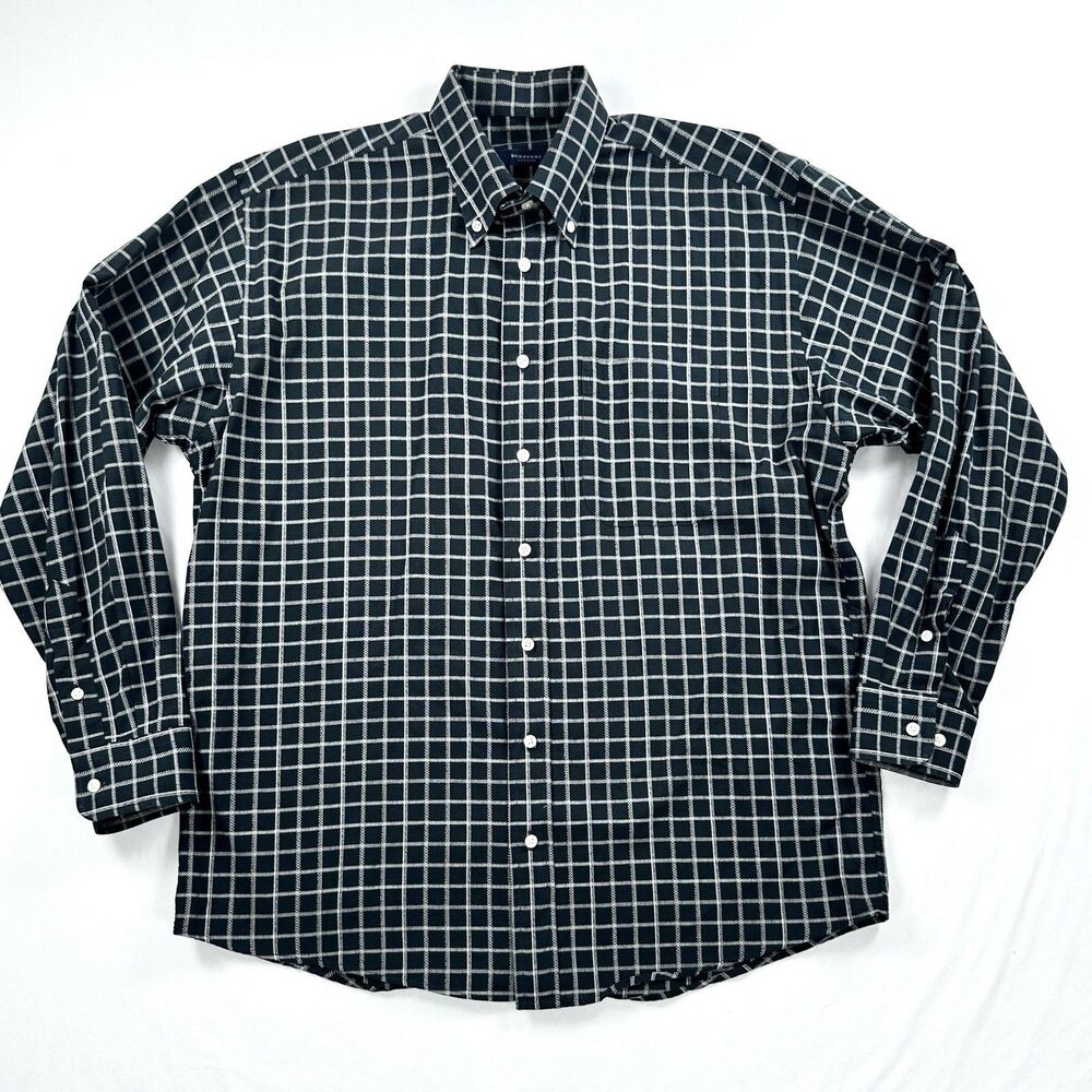 Burberry London Shirt Mens Large Black White Grid Plaid Button Down USA Vintage